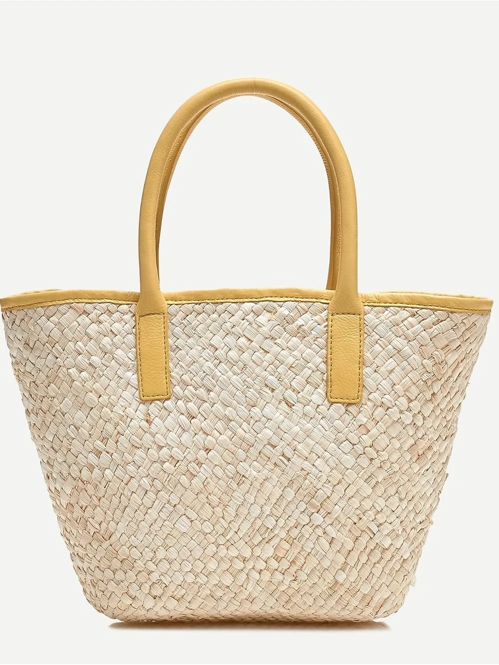 J. Crew Natural Woven Straw Mini-Tote with Yellow Leather Trim